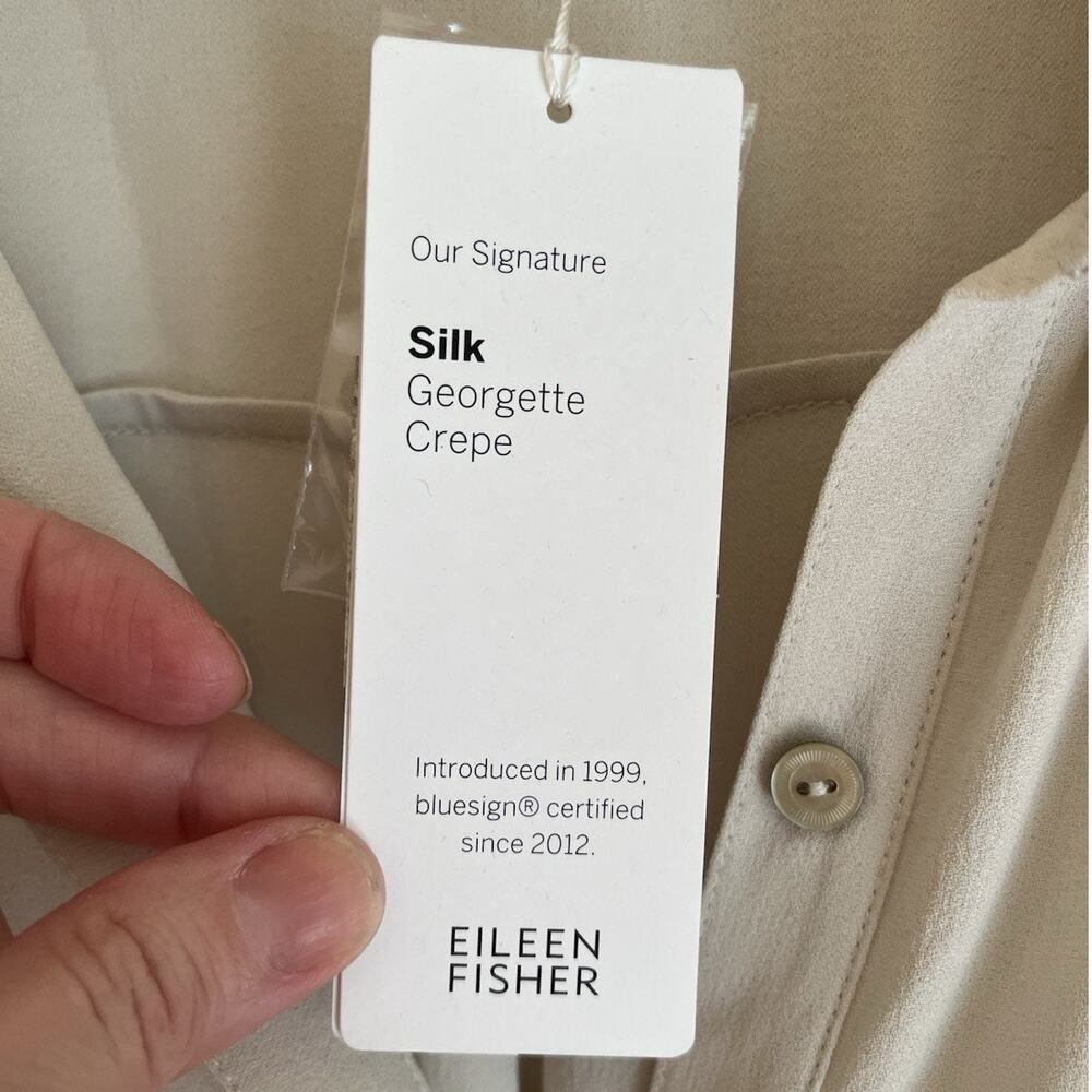 NWT Eileen Fisher XL Silk Georgette Shirt Top Flowy Casual Coastal Classic $248 - Picture 4 of 8